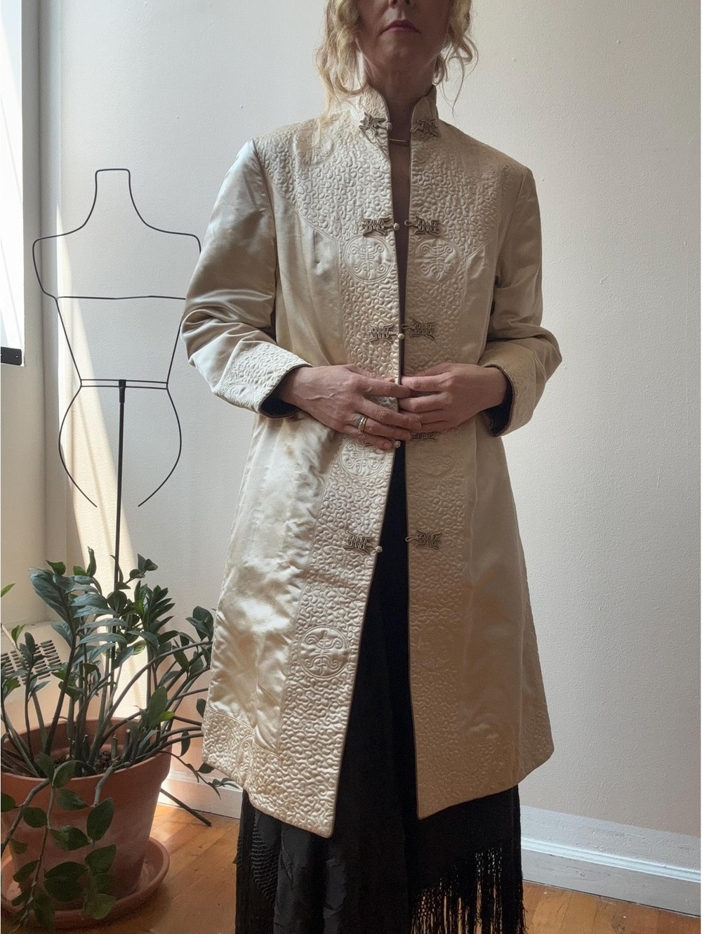 Vintage Silk Satin Quilted Chinese Frog Closure Coat